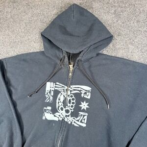 Vintage Y2K DC Shoes Zip Up Hoodie Mens 2XL Skater Tool Center Logo Black